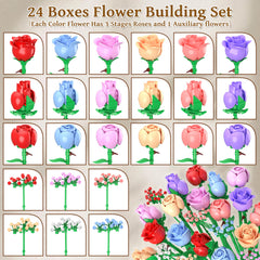 Sopu Colorful Rose Bouquet assembly parts laid out, enabling flexible, creative builds.