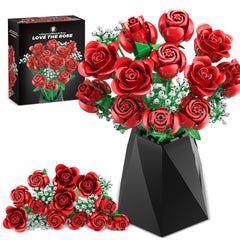 Sopu red rose bouquet building set close-up of 16-piece assembly for table decor