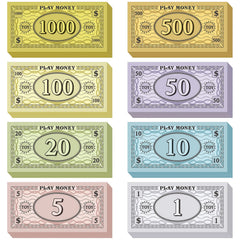 Sotiff play money 800 pieces displayed for teaching basic counting and math skills.