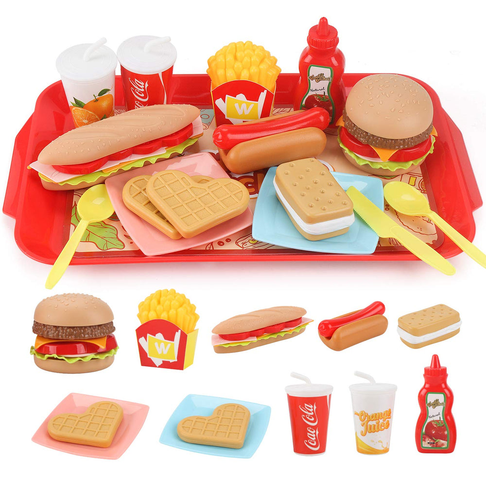 Sotodik pretend play food set with hamburger on tray enhances imaginative play and coordination.
