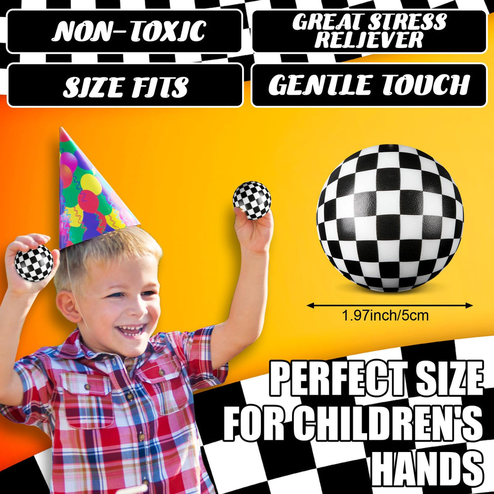 Soulchen hand squeezing a checkered race car stress ball for sensory relief