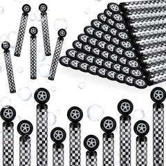 Soulchen racecar bubble wand with checkered design, ideal as party favors.