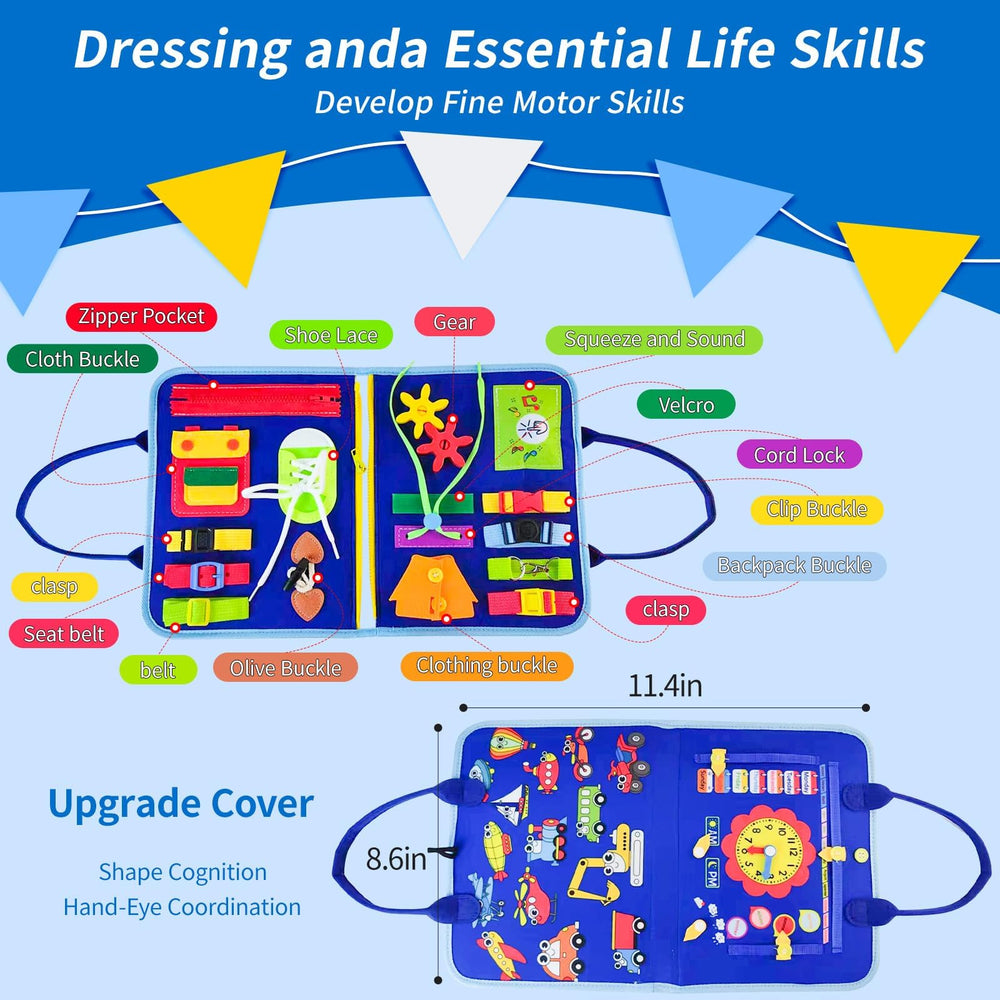 Soupost Busy Board dress-up activity supports independence through pretend play.