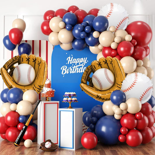 Sowide baseball balloon arch setup creates a vibrant party backdrop
