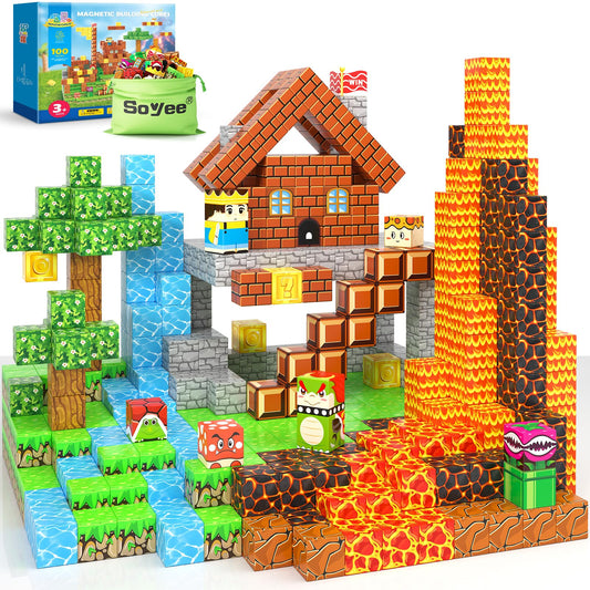 Soyee 100pcs magnetic blocks being assembled to spark creative play