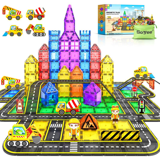 Soyee 102pcs magnetic tiles set enhances imaginative building and spatial awareness during play