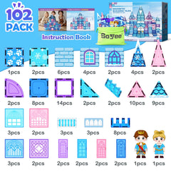 Soyee Magnetic Tiles 102pcs safe ABS plastic ensures durable, kid-friendly construction.