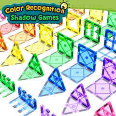 Soyee Magnetic Tiles color recognition prompts bright pattern-making activities