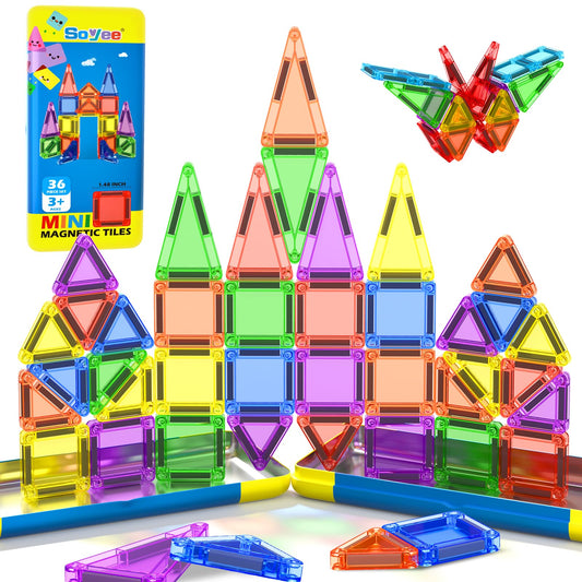 Soyee mini magnetic tiles travel tin, portable workspace for on-the-go building fun