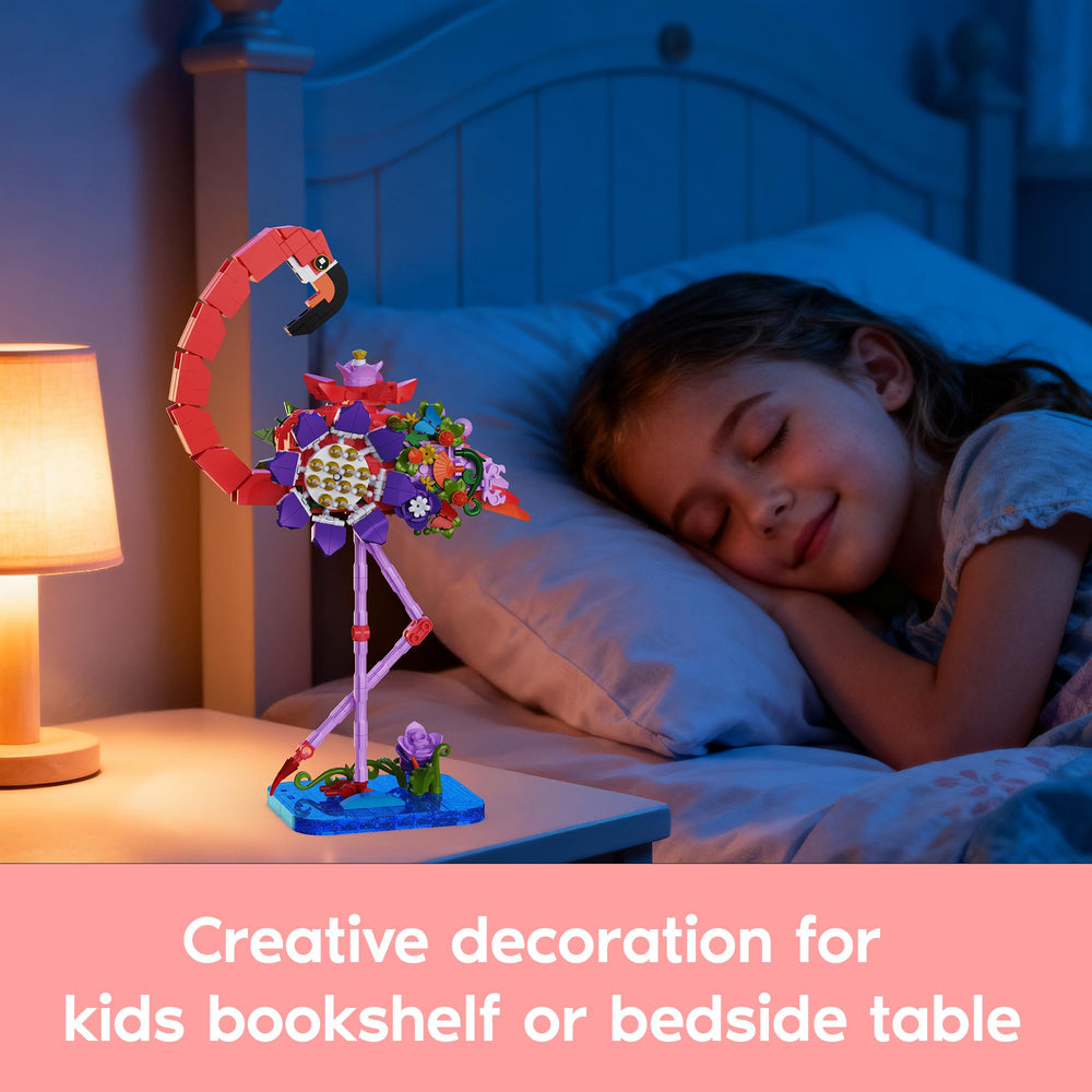 Spaciolo flamingo legs posability highlights dynamic poses on shelves.