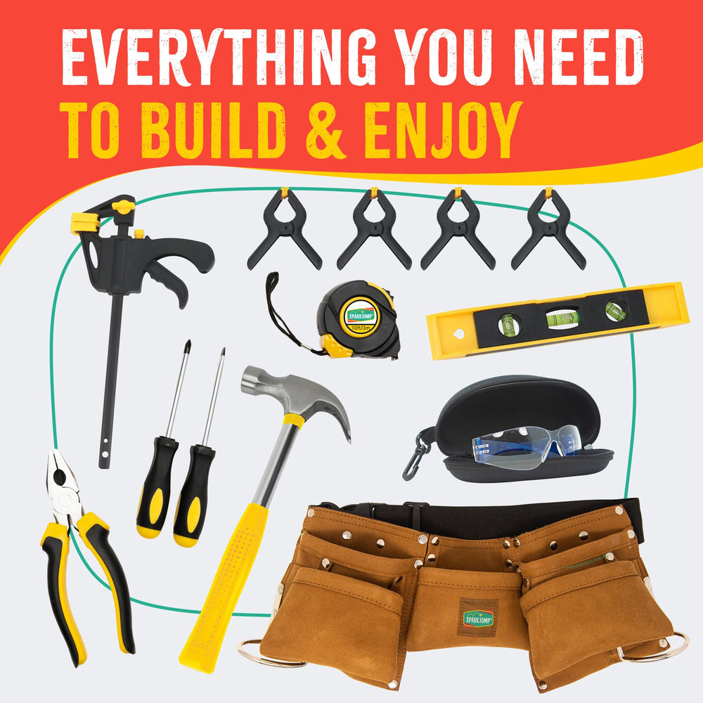SparkJump deluxe kids tool belt close-up in genuine leather for durable daily wear.