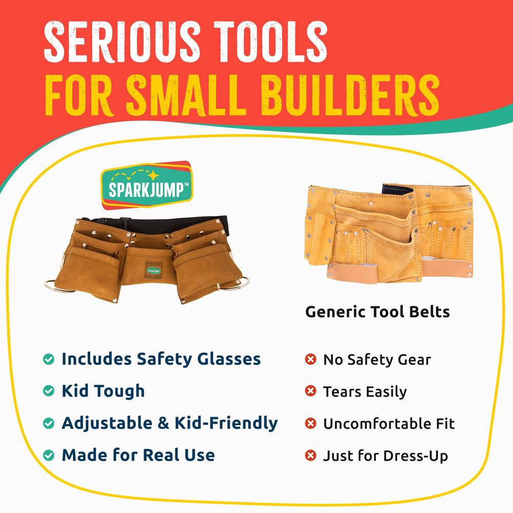 SparkJump Kid woodworking tools play setup for pretend projects.