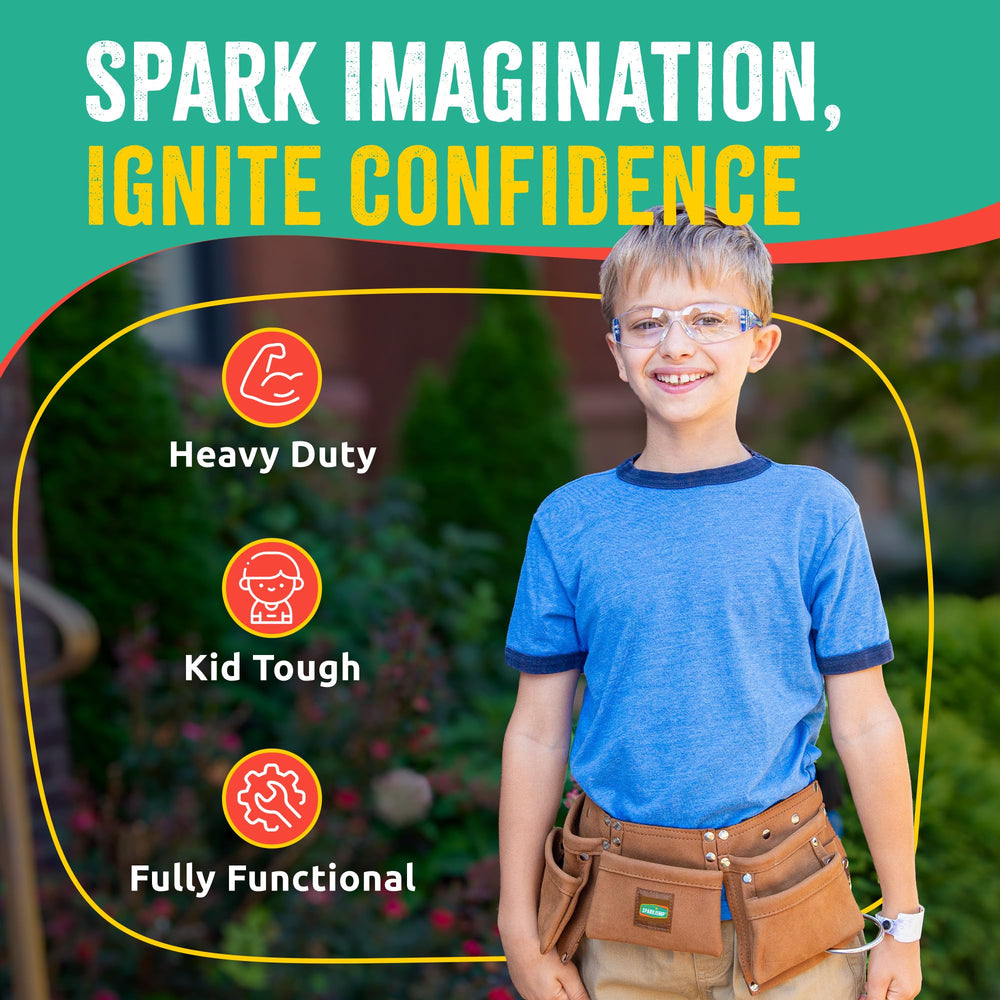 SparkJump Kids Brown Tool Belt adjustable clip supports secure fit.
