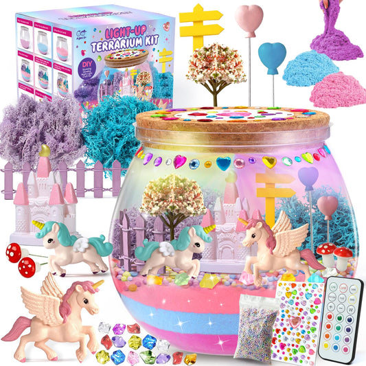 SparkleMe Unicorn Terrarium Kit glow stones enhancing magical crafting sessions.
