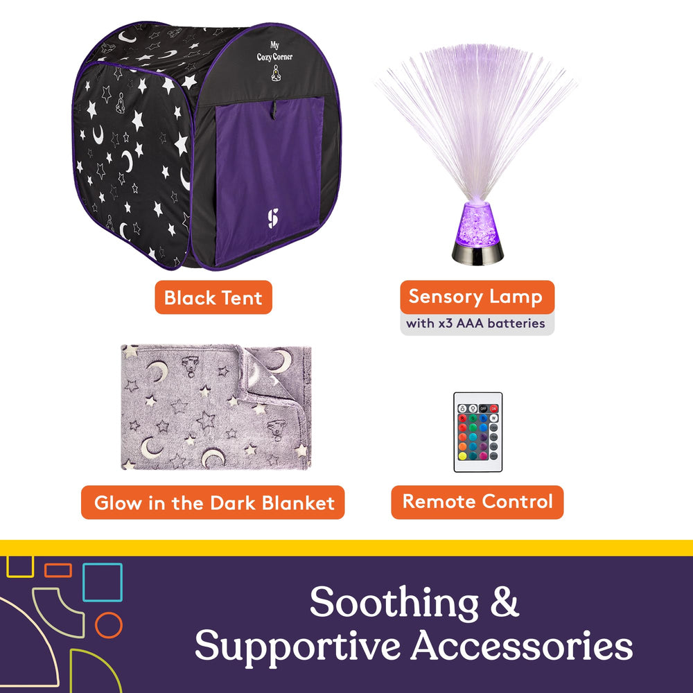 Special Supplies tent door feature provides private, dark space for focused activities.