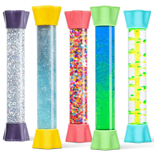 Special Supplies liquid motion bubblers show colorful tubes for calming desk use.