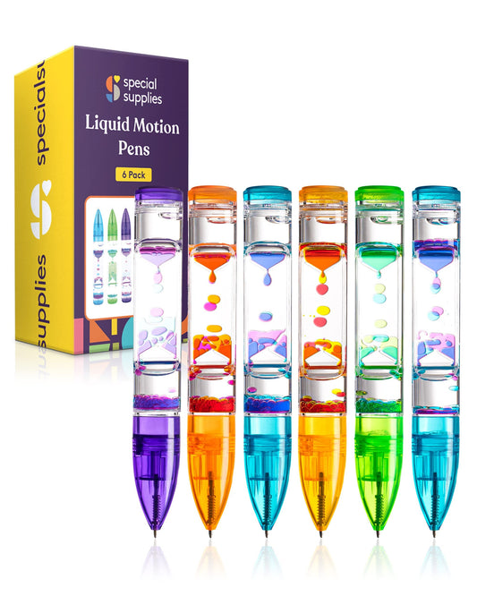 Special Supplies Liquid Motion Bubbler Pen with red droplets for calming desk use