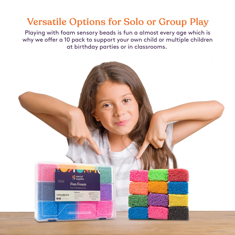 Special Supplies foam beads stick together, reducing mess on carpets and clothes