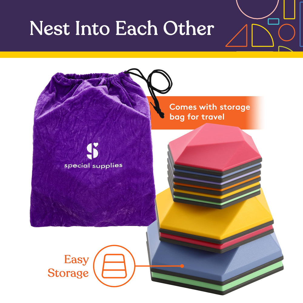 Special Supplies stepping stones with non-slip rubber edges improve safety during play.