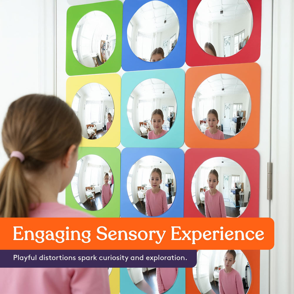 Special Supplies Sensory Bubble Wall Mirror provides a dynamic sensory panel for kids' playrooms and classrooms.