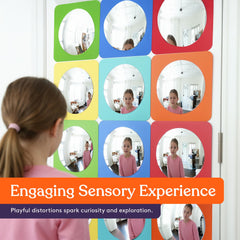 Special Supplies Sensory Bubble Wall Mirror provides a dynamic sensory panel for kids' playrooms and classrooms.