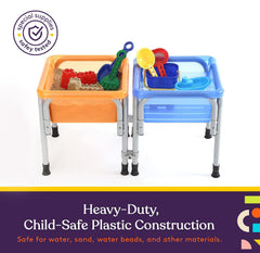 Special Supplies sensory table demonstrating four adjustable height options for growing kids.