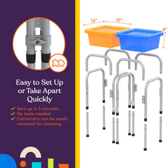Special Supplies sensory table with sturdy legs to reduce wobble for indoor use.