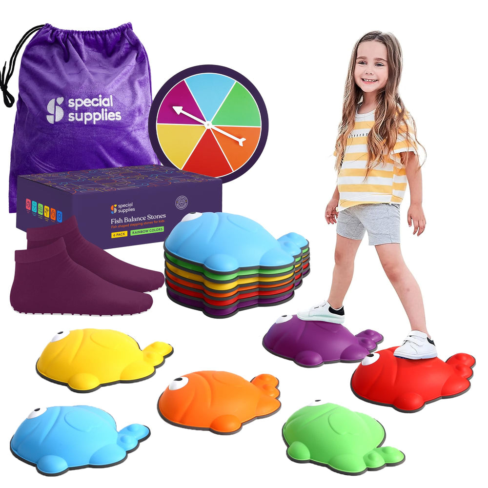 Special Supplies stepping stones in a fish row illustrating balance and coordination during play.