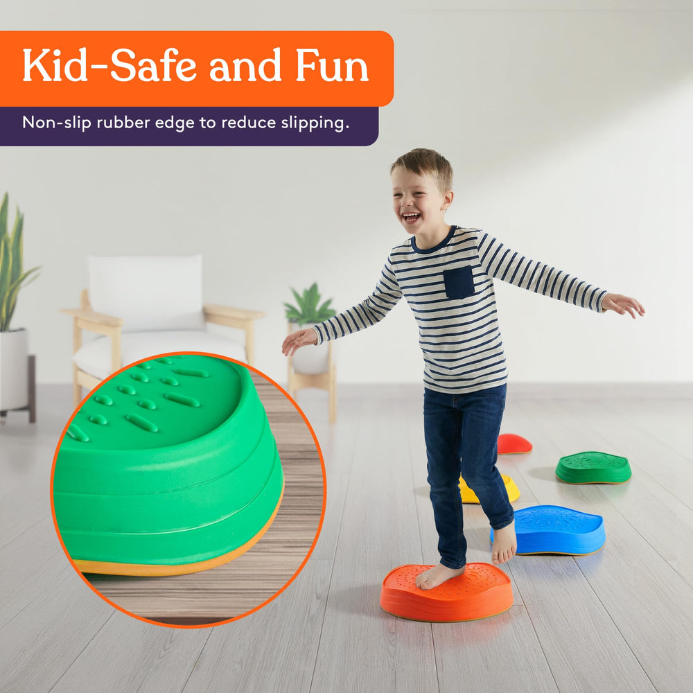 Special Supplies stepping stones with varied heights challenge growing kids safely during active play