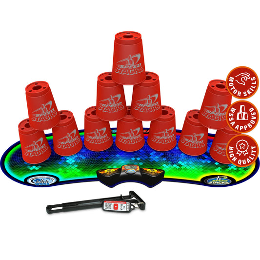 Speed Stacks 12-cup set with holding stem for fast, stable stacks during practice.