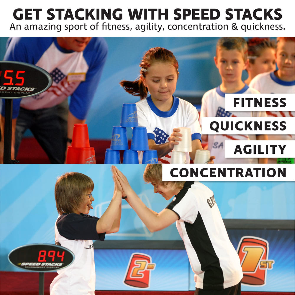 Speed Stacks blue centerless design minimizes suction between cups.