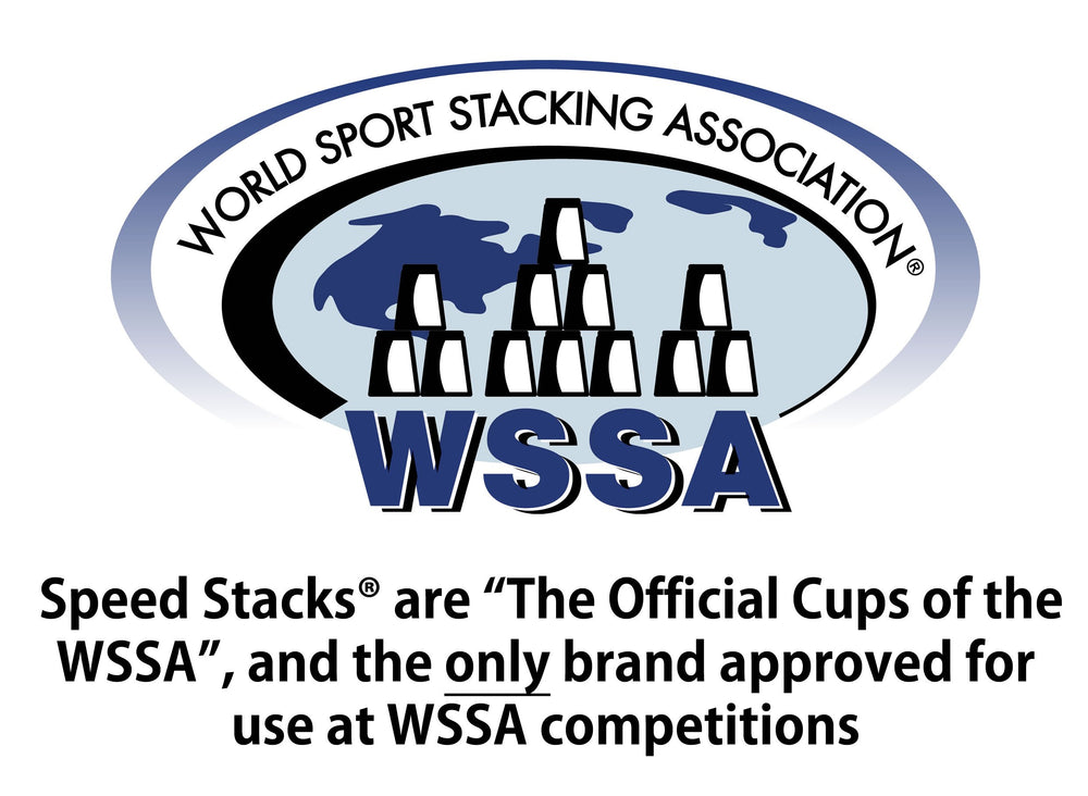 Speed Stacks Blue mat provides clean surface and splash-free stacking practice area.