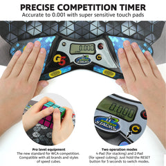 Back panel of Speed Stacks G5 Timer featuring the reset and mode switch