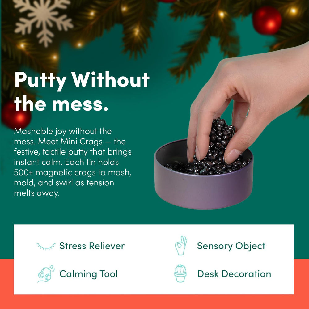 Speks Crags desk toy on a clean desk, ferrite stones ready for mashing and stacking.