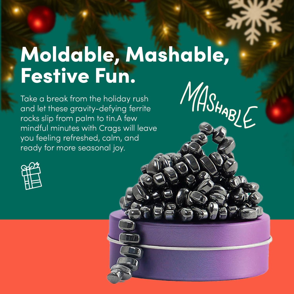 Speks Crags stones inside the tin showcase vibrant color contrast on a desk every day.