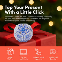 Holiday gift scene with Speks Geode offers a unique stocking stuffer idea.