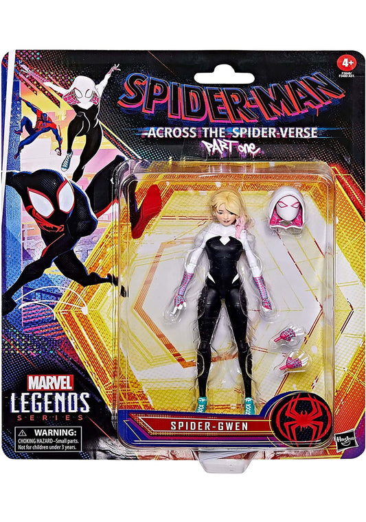 Spider-Gwen Marvel Legends figure with movie-inspired deco for display.