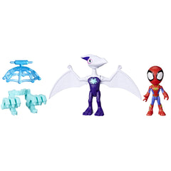 Spidey and His Amazing Friends 4-inch Spidey figure with Dino-Webs deco for dynamic posing.