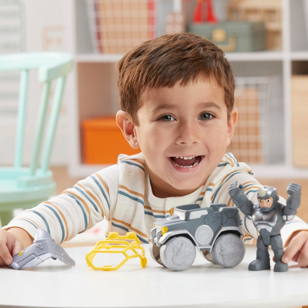 Spidey and His Amazing Friends Rhino 3-in-1 detachable attachment on figure for versatile play.