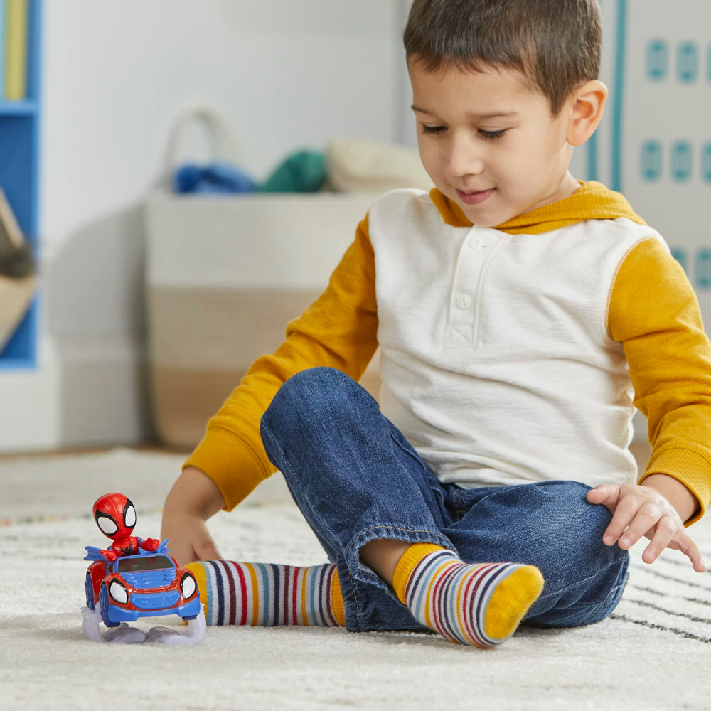 Spidey crawler playset inspires cooperative play among siblings and friends.