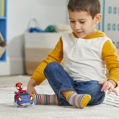 Spidey crawler playset inspires cooperative play among siblings and friends.