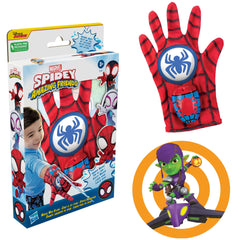 Spidey Water Glove squeezes to spray water for interactive fun.