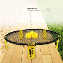 Easy assembly of the roundnet set for instant play on any lawn.