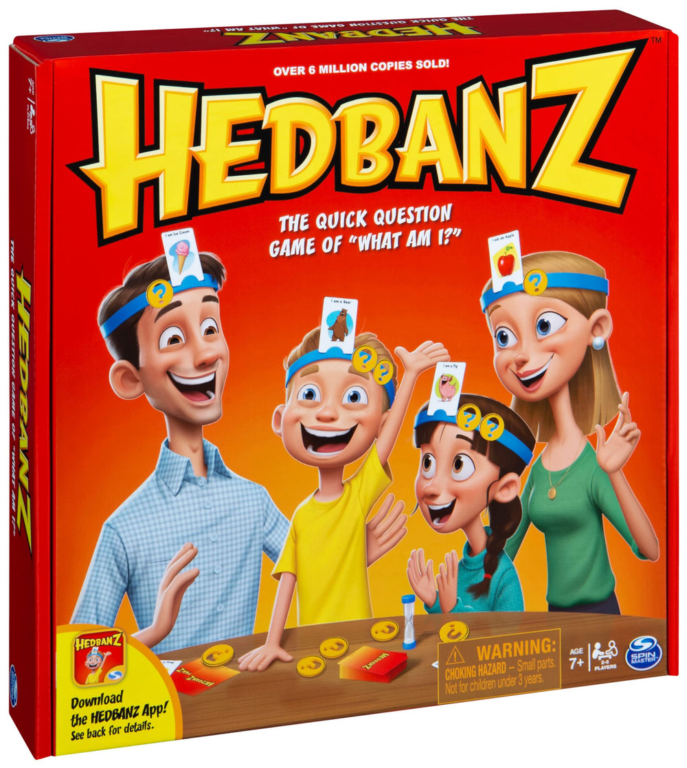 Friends wearing Hedbanz headbands enjoy playful guessing during play
