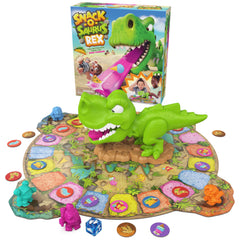 Snack-O-Saurus Rex tongue in action during lively family playtime.