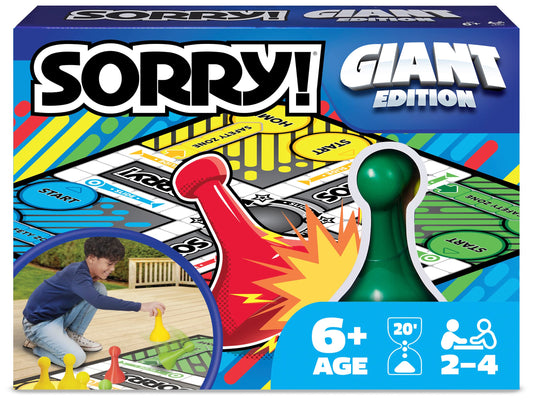 Spin Master SORRY giant pawns on a colorful board for family game night.