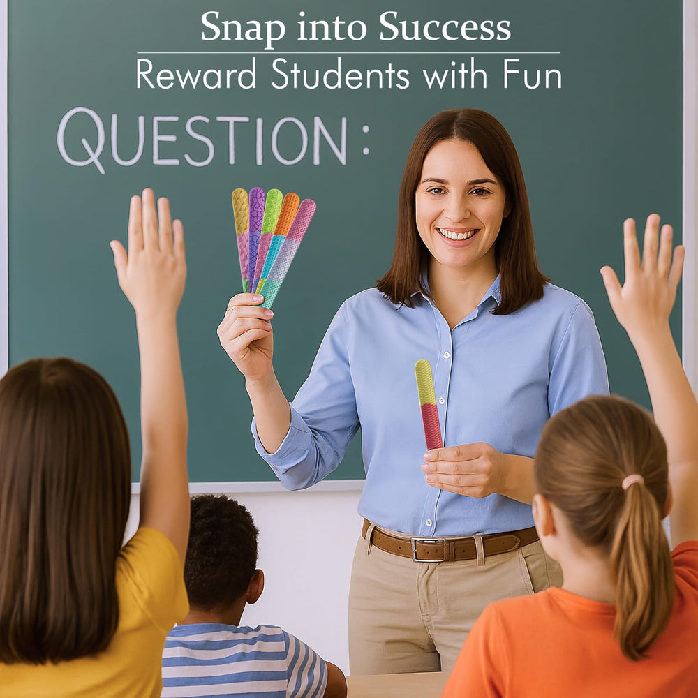 Spkwis Sensory Slap Bracelets in classroom scene offer subtle sensory support for focus.