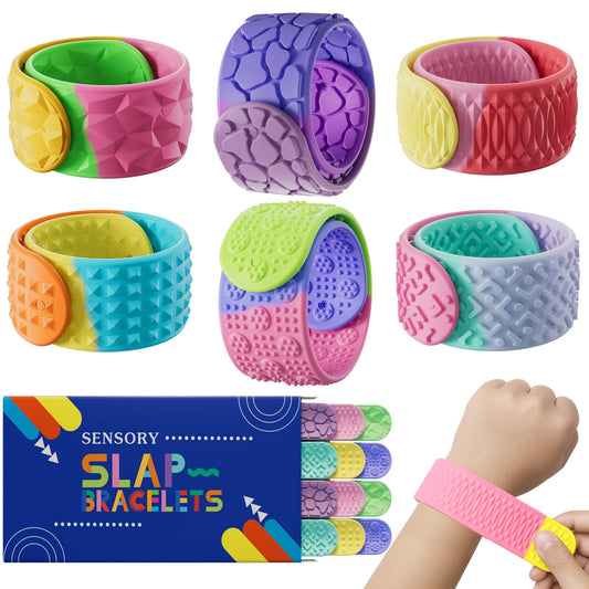 Spkwis Sensory Slap Bracelets set shown for kids and teens to aid focus.