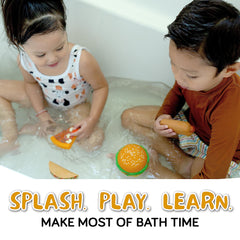 SplashEZ hamburger bath toy invites pretend meals and mildew resistance with no-hole design