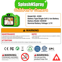 SplashNSpray Kids Camera green body design emphasizes portability and comfort